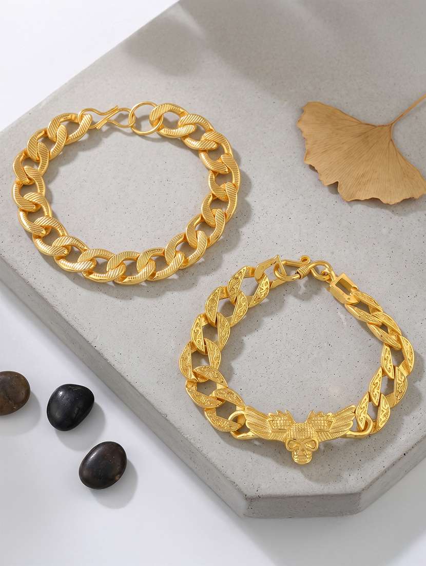 men pair of 2 gold plated brass bracelets