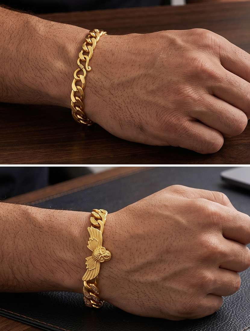 Men Pair Of 2 Gold Plated Brass Bracelets - 22663932 -  Standard Image - 3