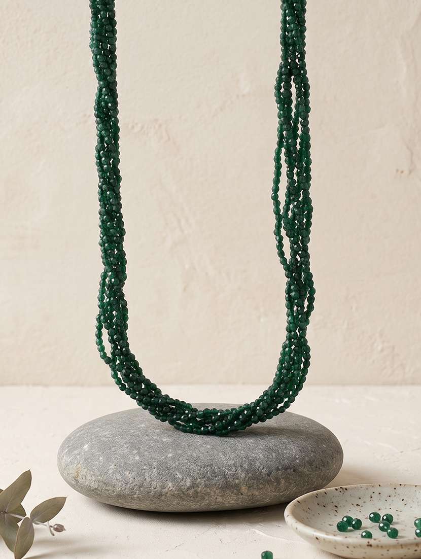 women green crystal facetted beads necklace