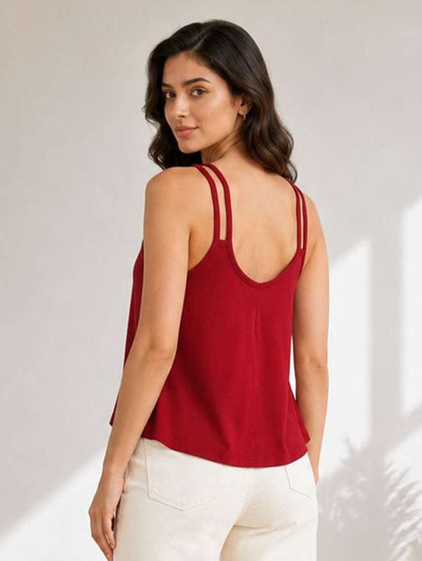 Women Solid Shoulder Strap Regular Top - 22663966 -  Standard Image - 3