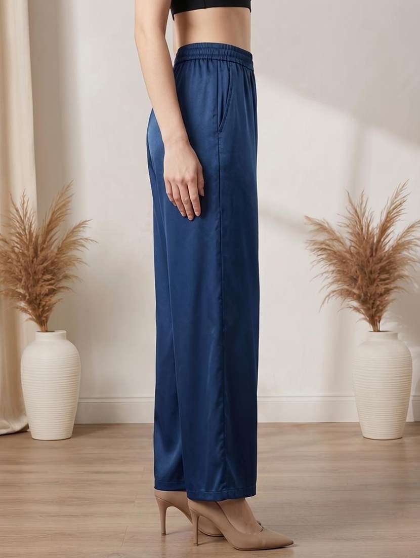 Women Solid Mid Rise Straight Palazzo - 22664427 -  Standard Image - 3