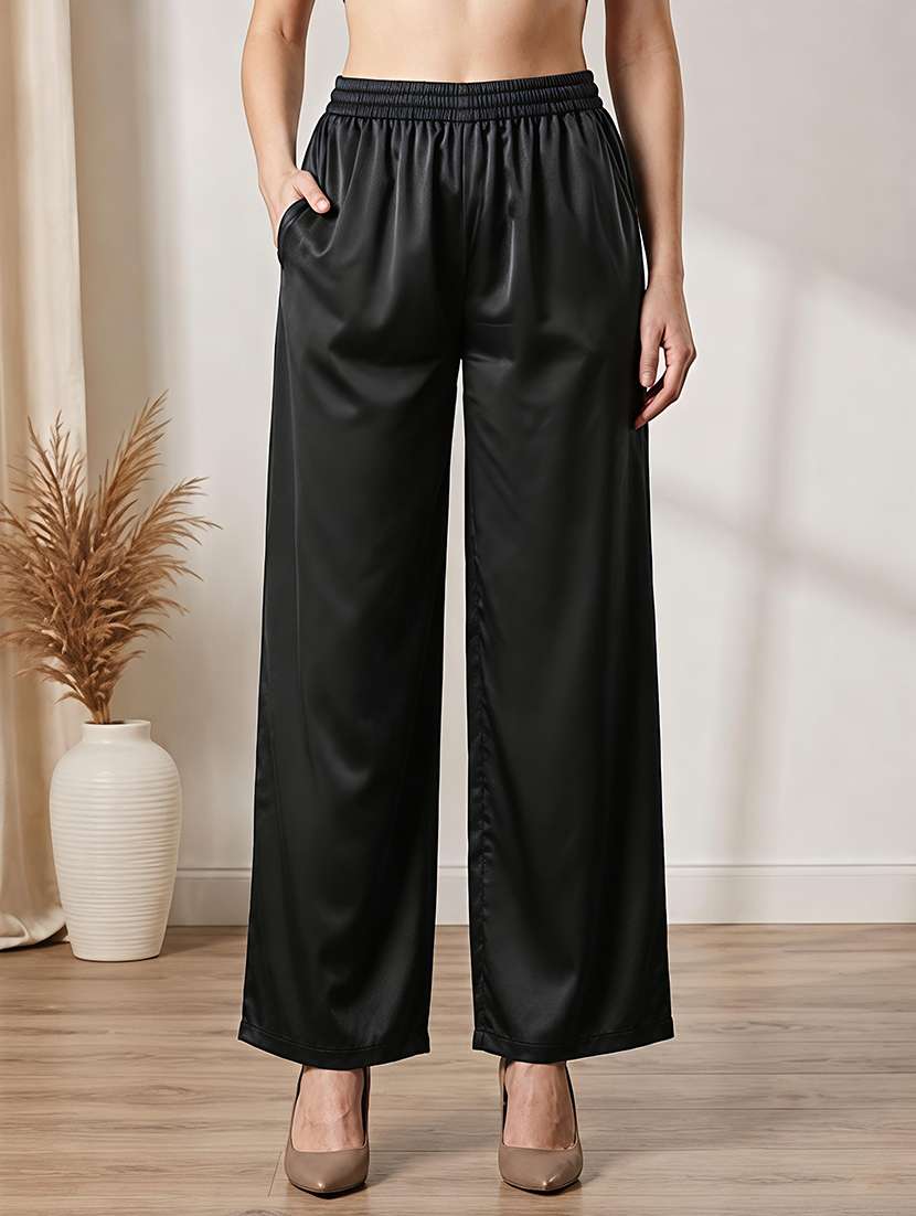 women solid mid rise straight palazzo