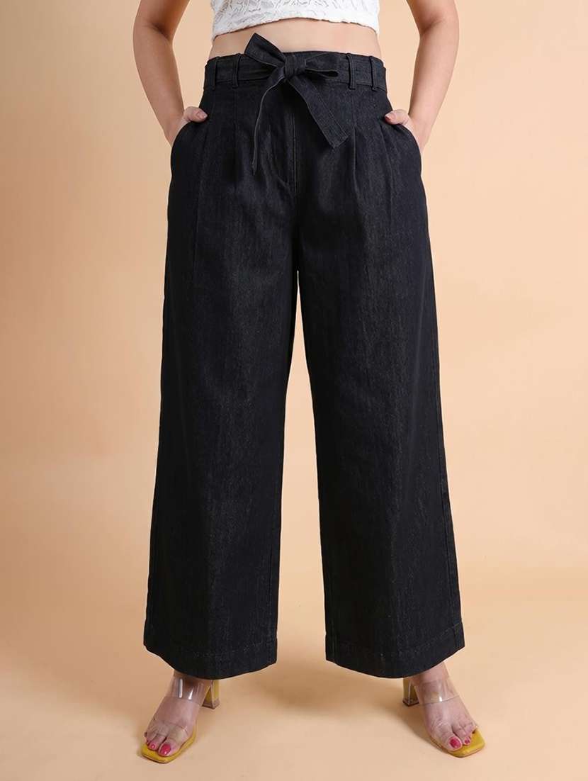 women solid high rise straight palazzo