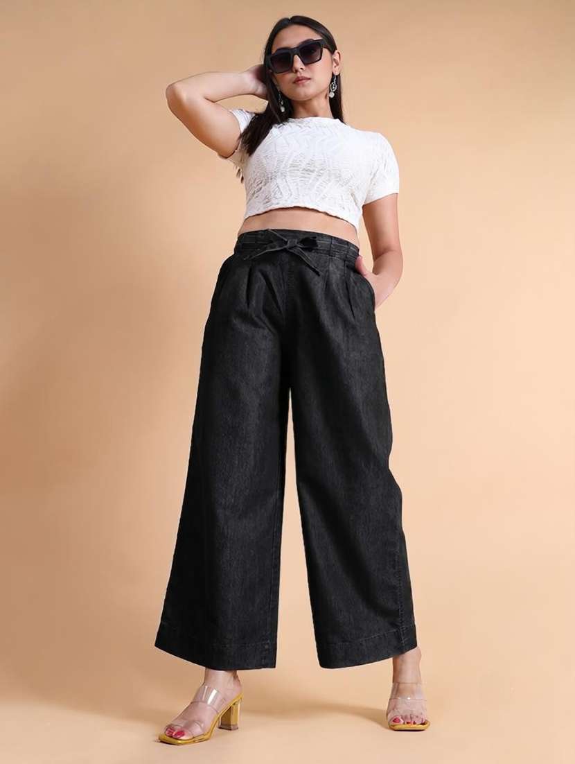 Women Solid High Rise Straight Palazzo - 22664464 -  Standard Image - 3