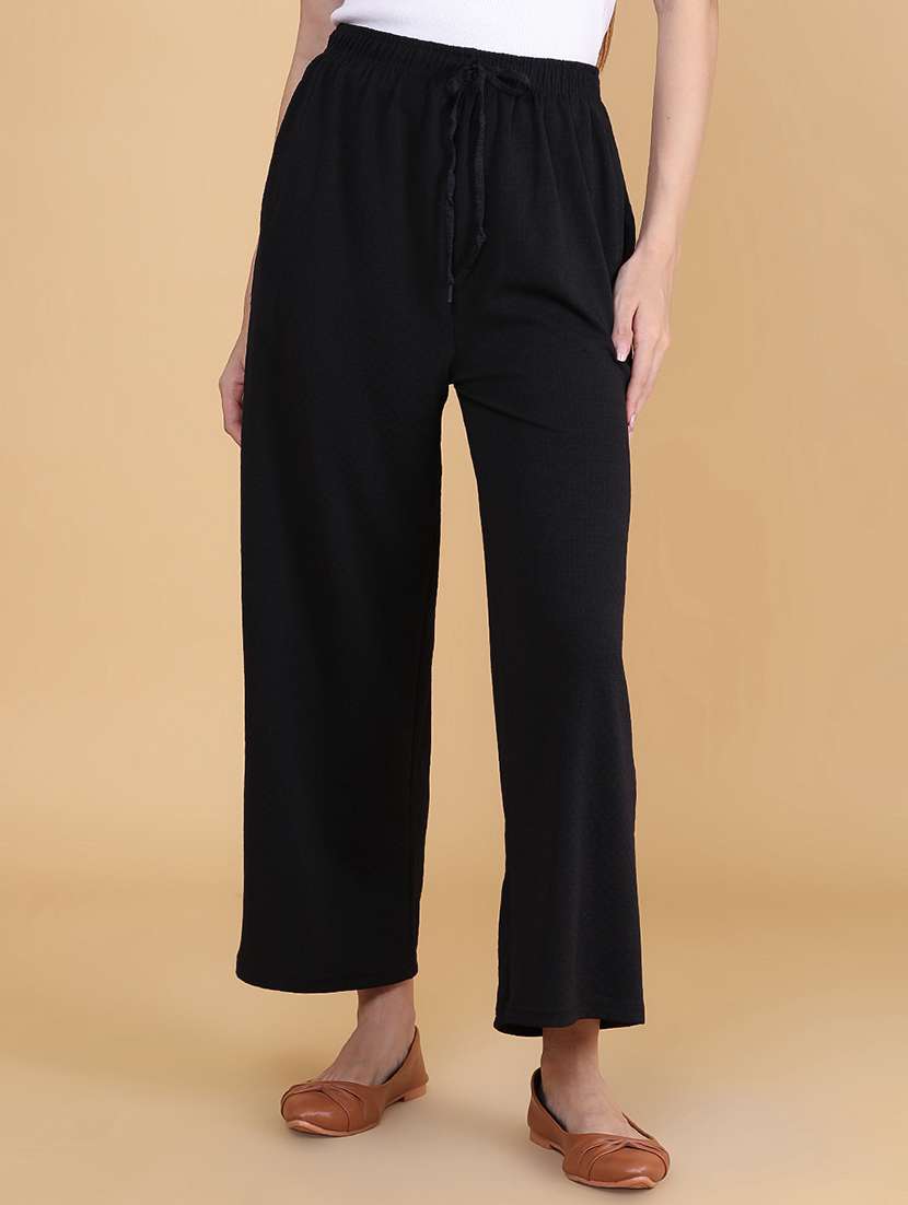 women solid mid rise straight trouser