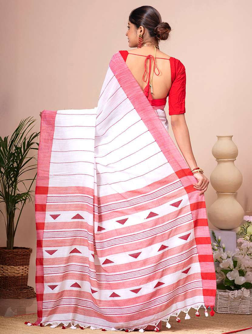 Women Striped Handloom Saree With Blouse - 22664499 -  Standard Image - 3