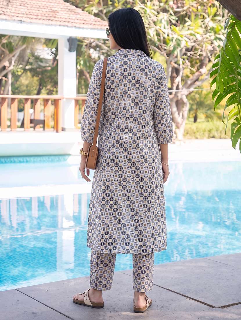 women printed three quarter sleeves top pant and shrug co-ord set - 22664515 -  Standard Image - 3