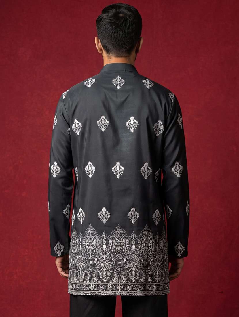 Men Embroidered Mandarin Neck Short Kurta - 22664546 -  Standard Image - 5