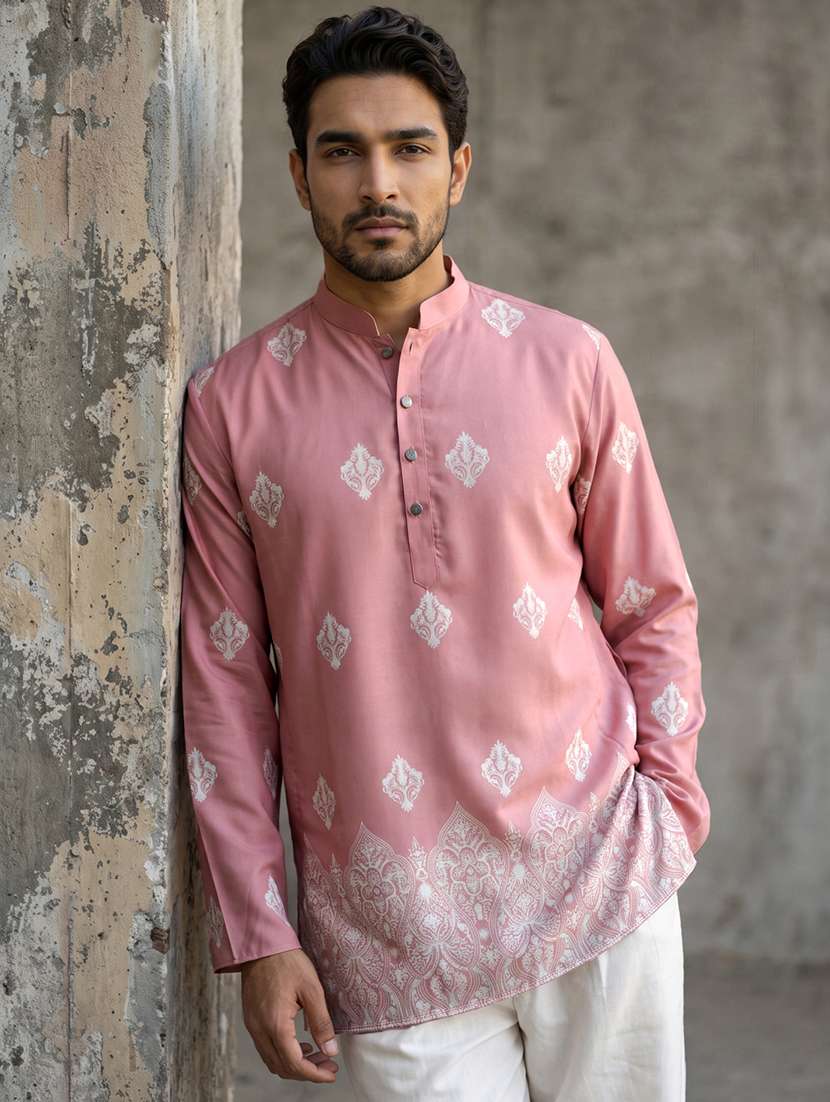 Men Embroidered Mandarin Neck Short Kurta - Image 1