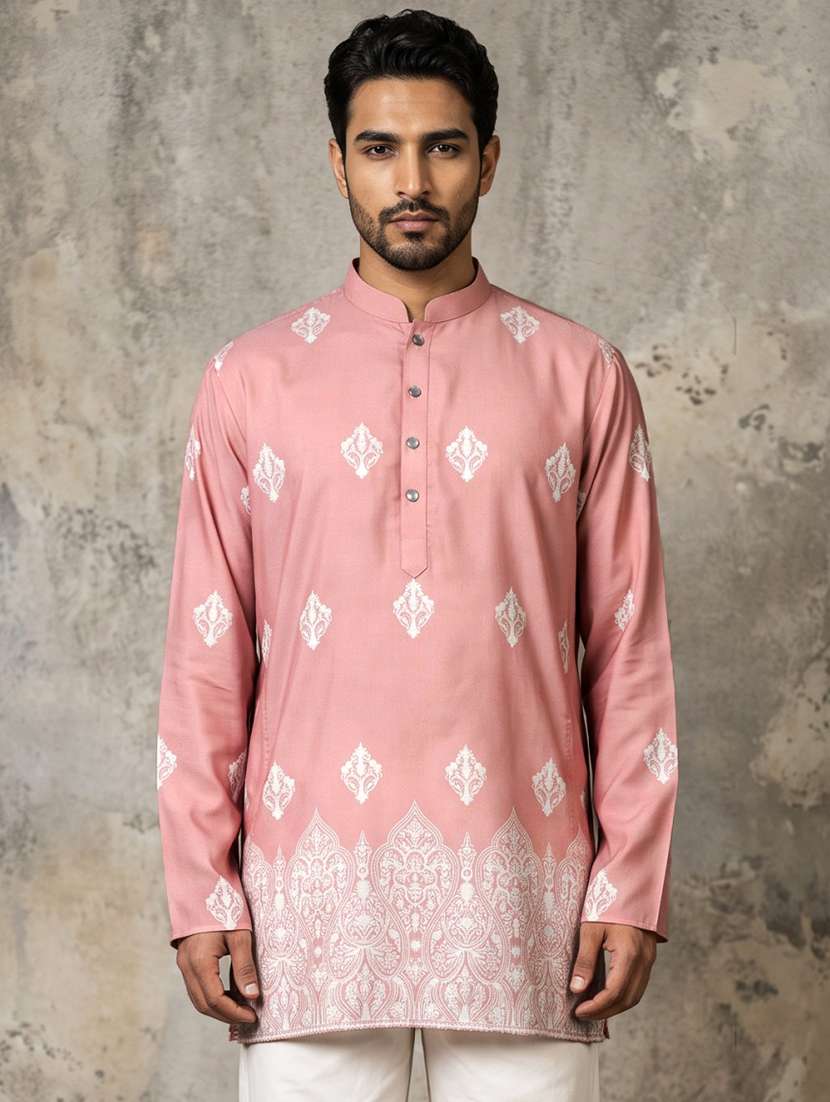 Men Embroidered Mandarin Neck Short Kurta - Image 4