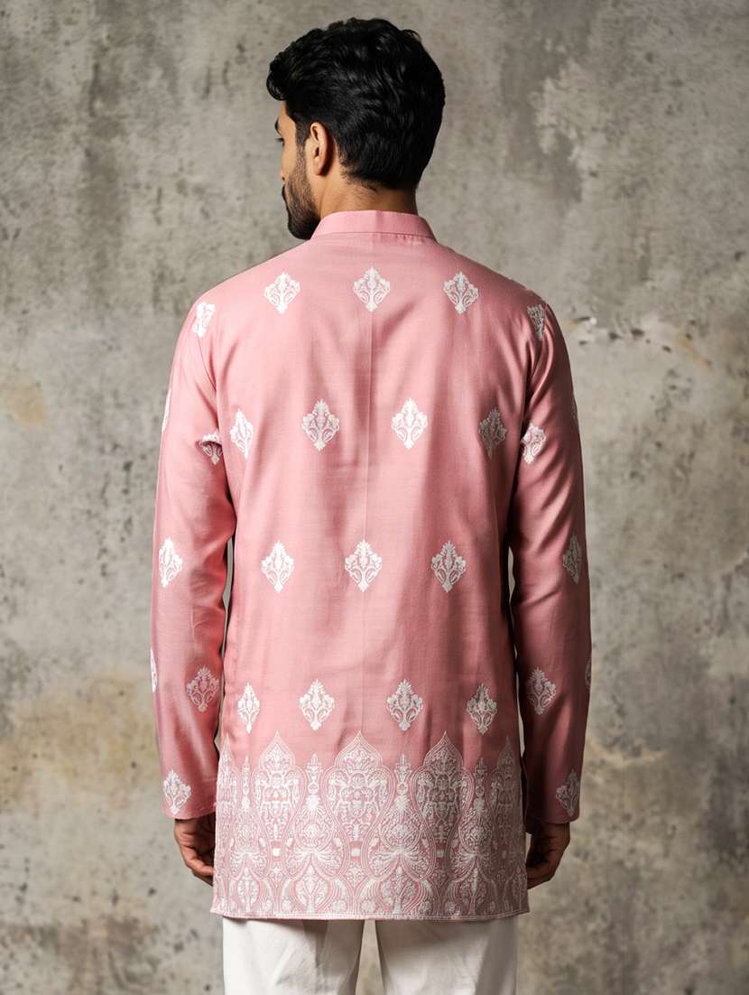 Men Embroidered Mandarin Neck Short Kurta - Image 6