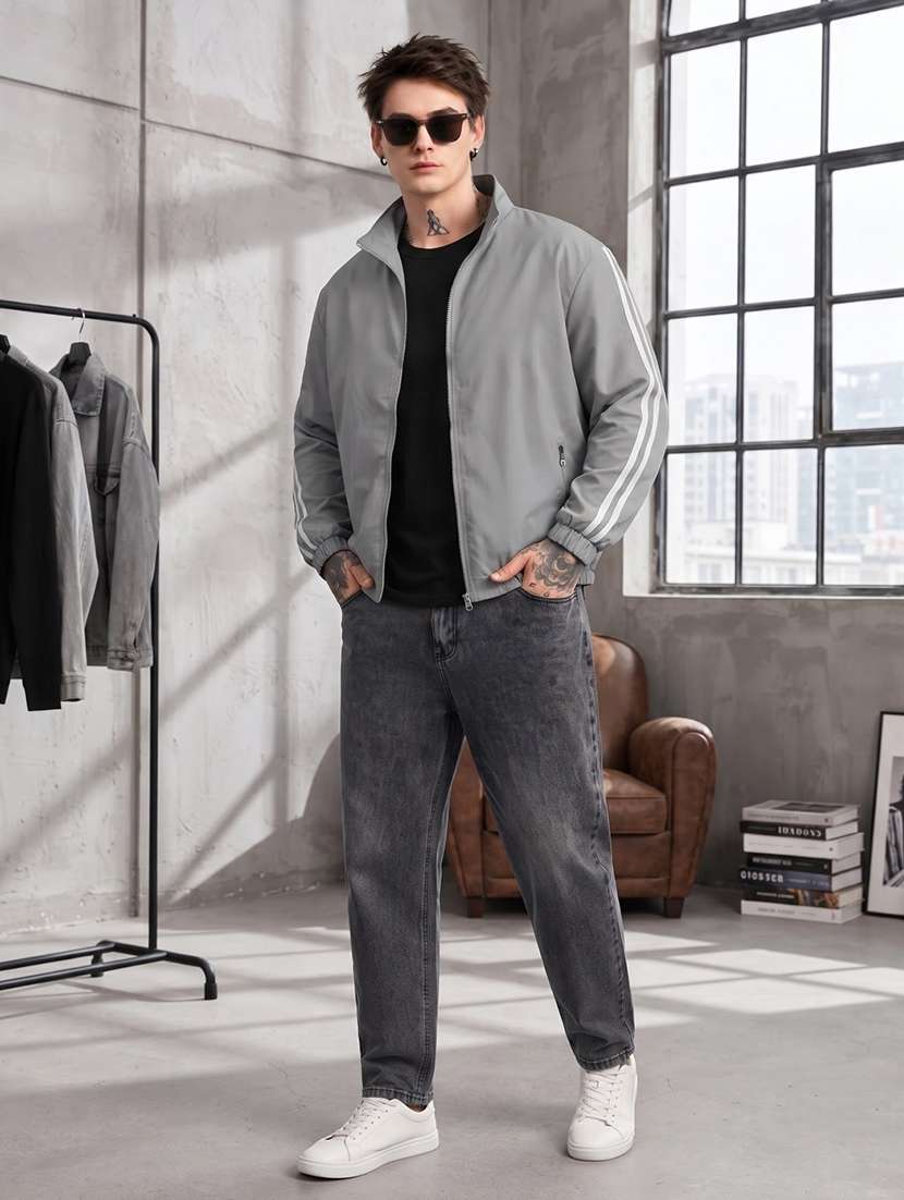 Men Taped Long Sleeves Regular Fit Bomber Jacket - 22664732 -  Standard Image - 3