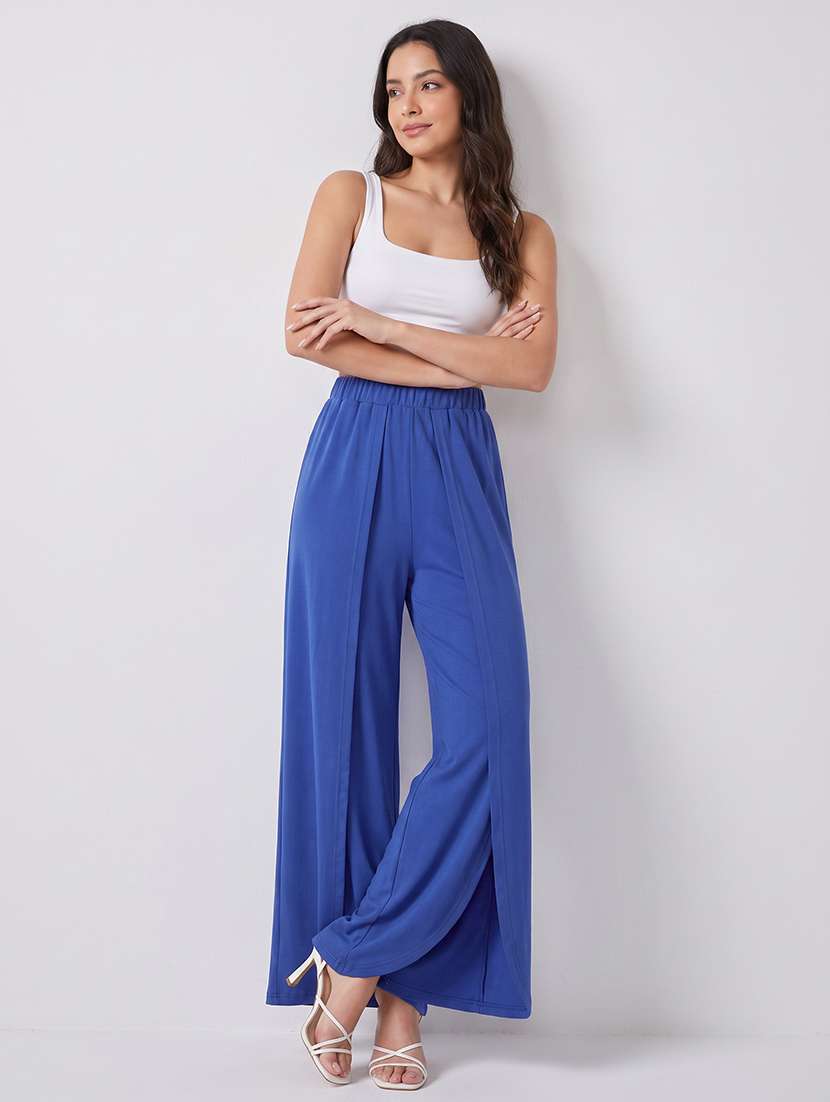 Women Solid High Rise Wide Leg Trouser - 22665104 -  Standard Image - 3