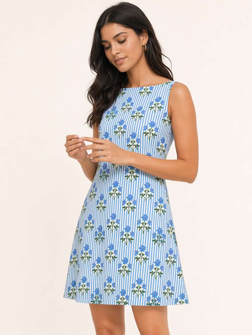 women printed sleeveless a-line dress