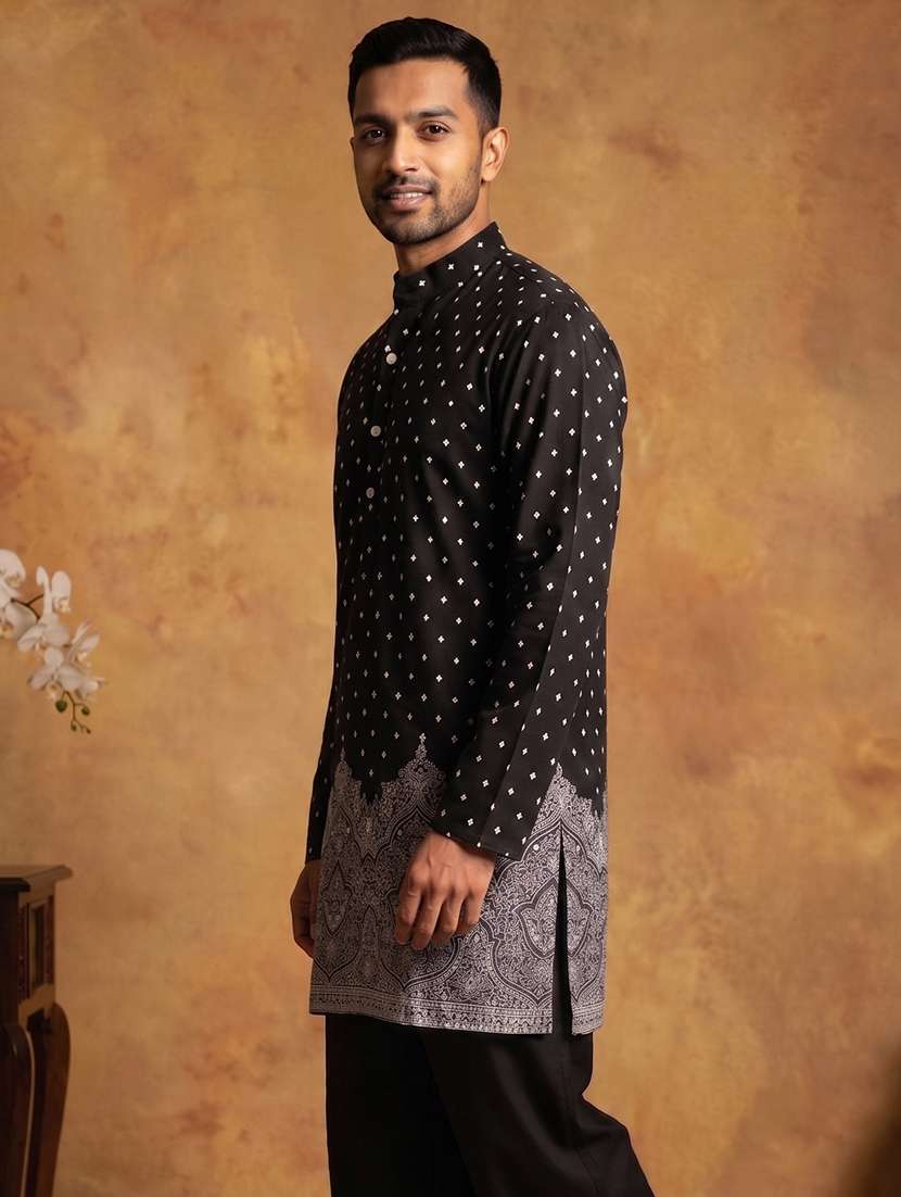 men printed mandarin neck short kurta - 22665159 -  Standard Image - 5