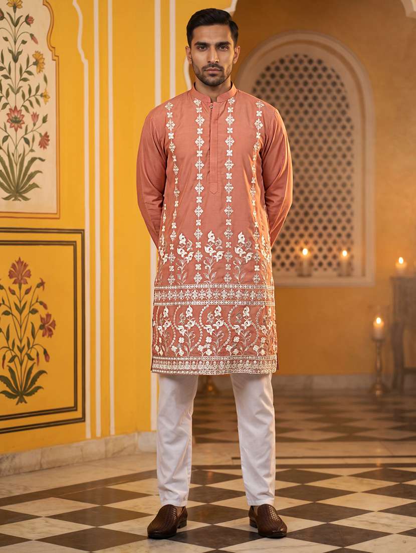 Men Embroidered Mandarin Neck Long Kurta - 22665171 -  Standard Image - 3