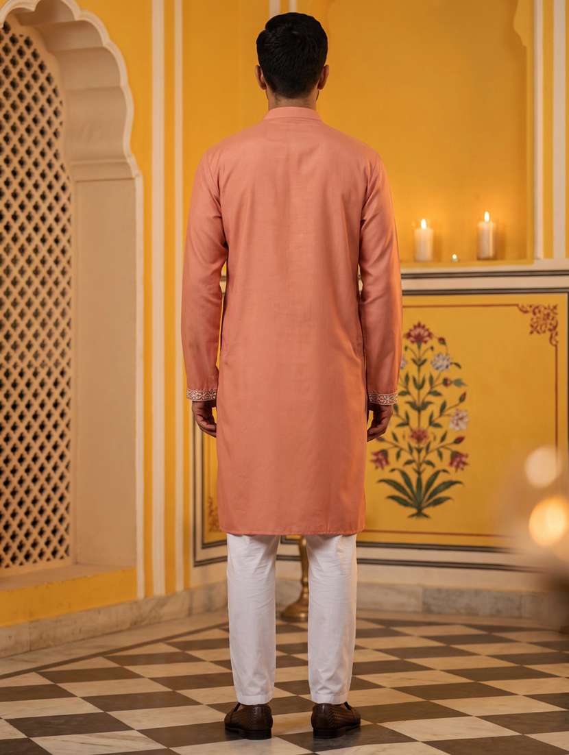 Men Embroidered Mandarin Neck Long Kurta - 22665171 -  Standard Image - 5