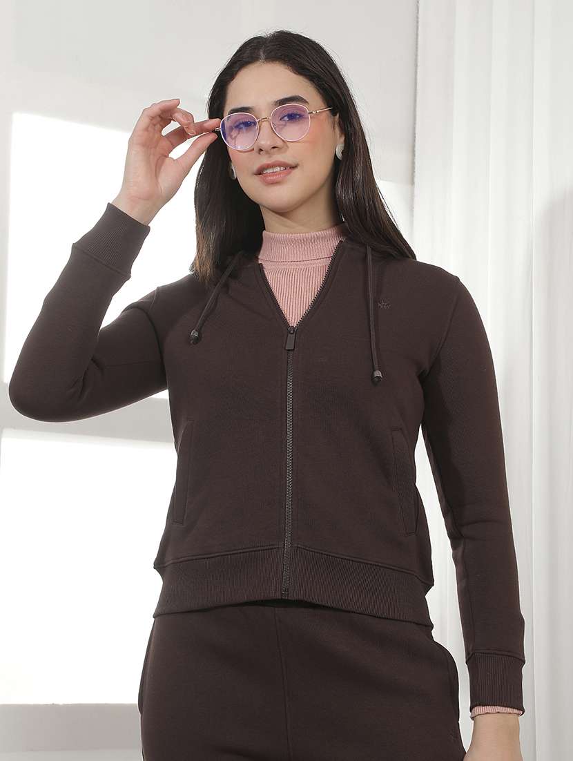 women solid long sleeves hooded sweatshirt