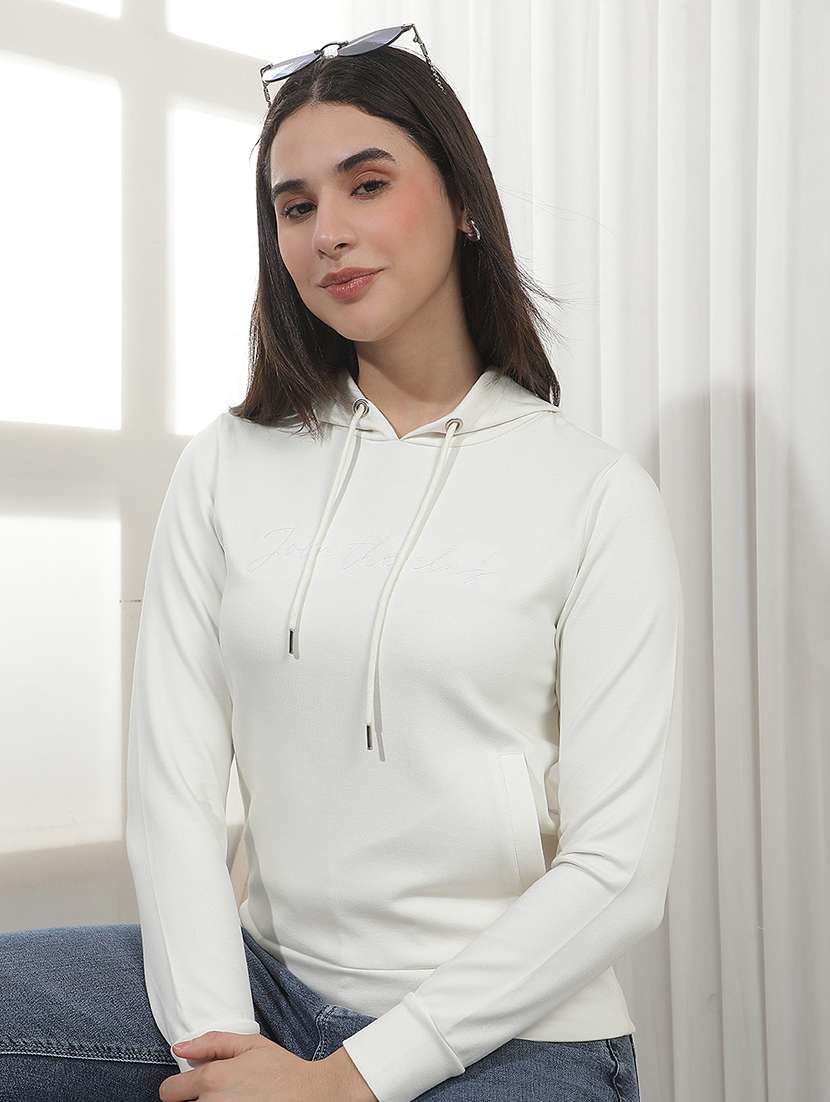 women embroidered long sleeves hooded sweatshirt