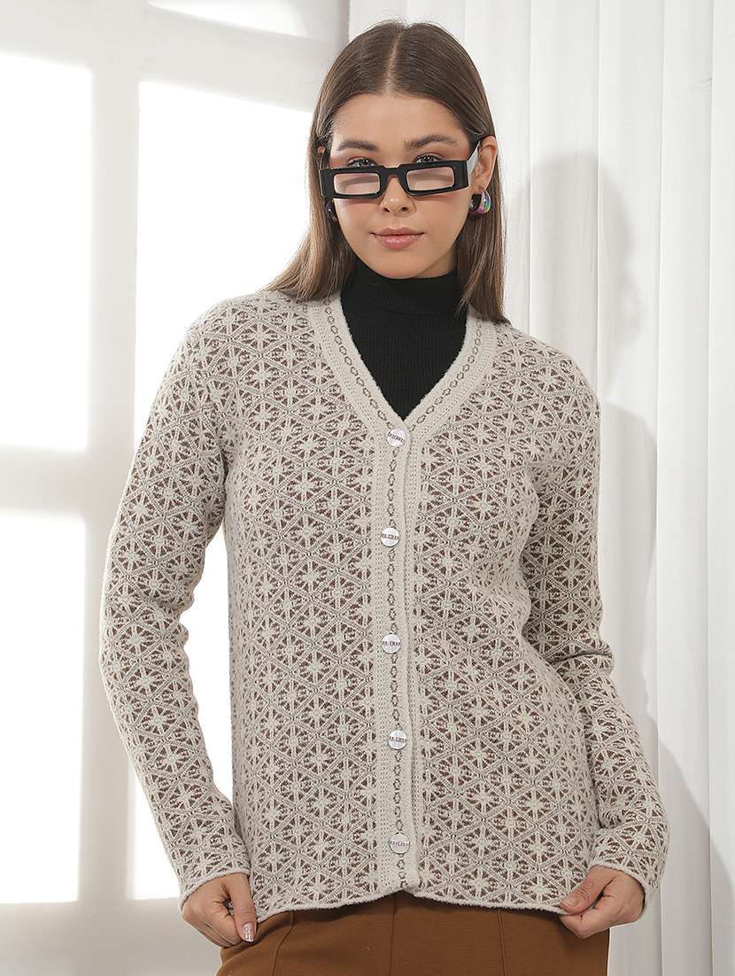 women self design long sleeve cardigan