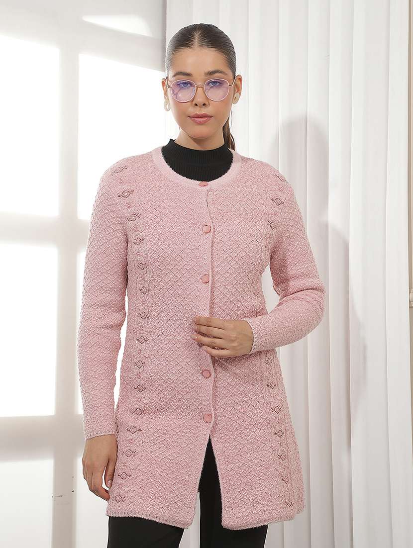 women self design long sleeves cardigan