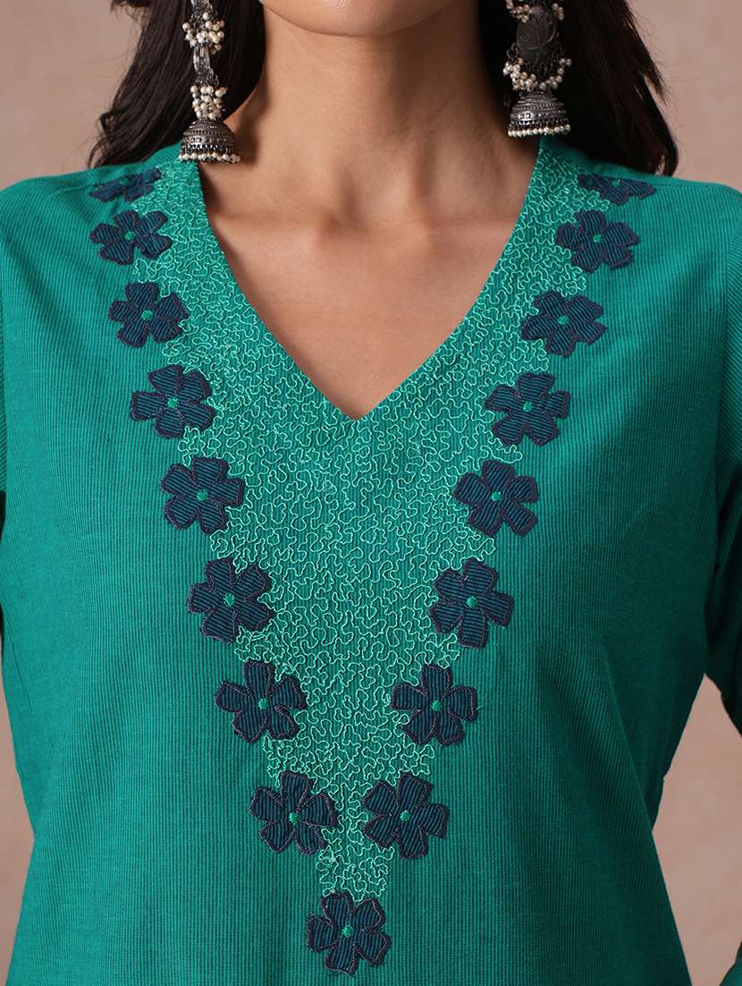 Women Embroidered Three Quarter Sleeves Straight Kurta - 22665490 -  Standard Image - 5