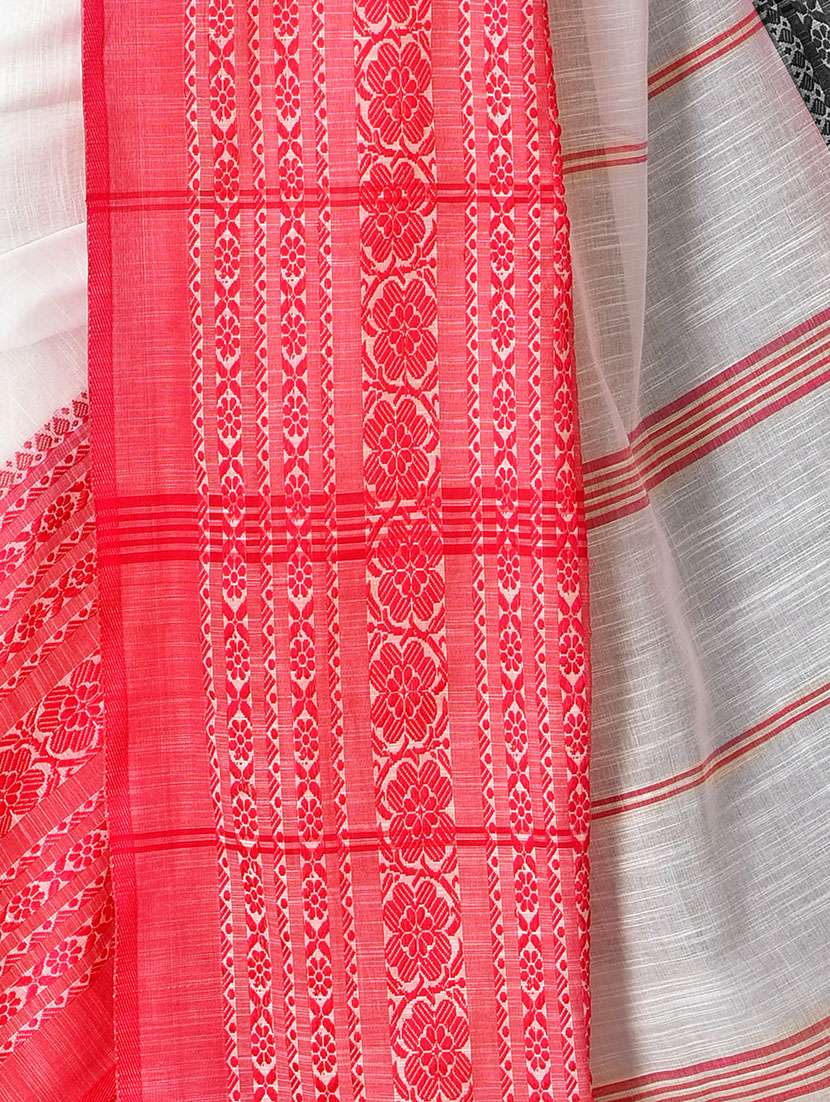 women solid with bordered handloom saree with blouse - 22665524 -  Standard Image - 3