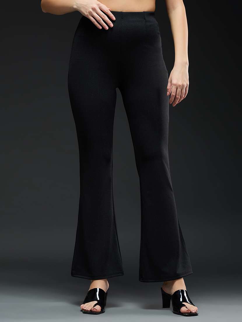 women solid high rise bootcut trouser