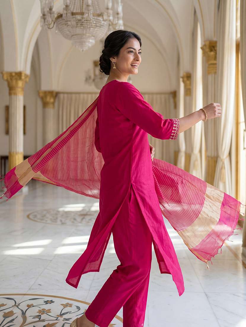 women embroidered three quarter sleeves kurta pant set with dupatta - 22665856 -  Standard Image - 3