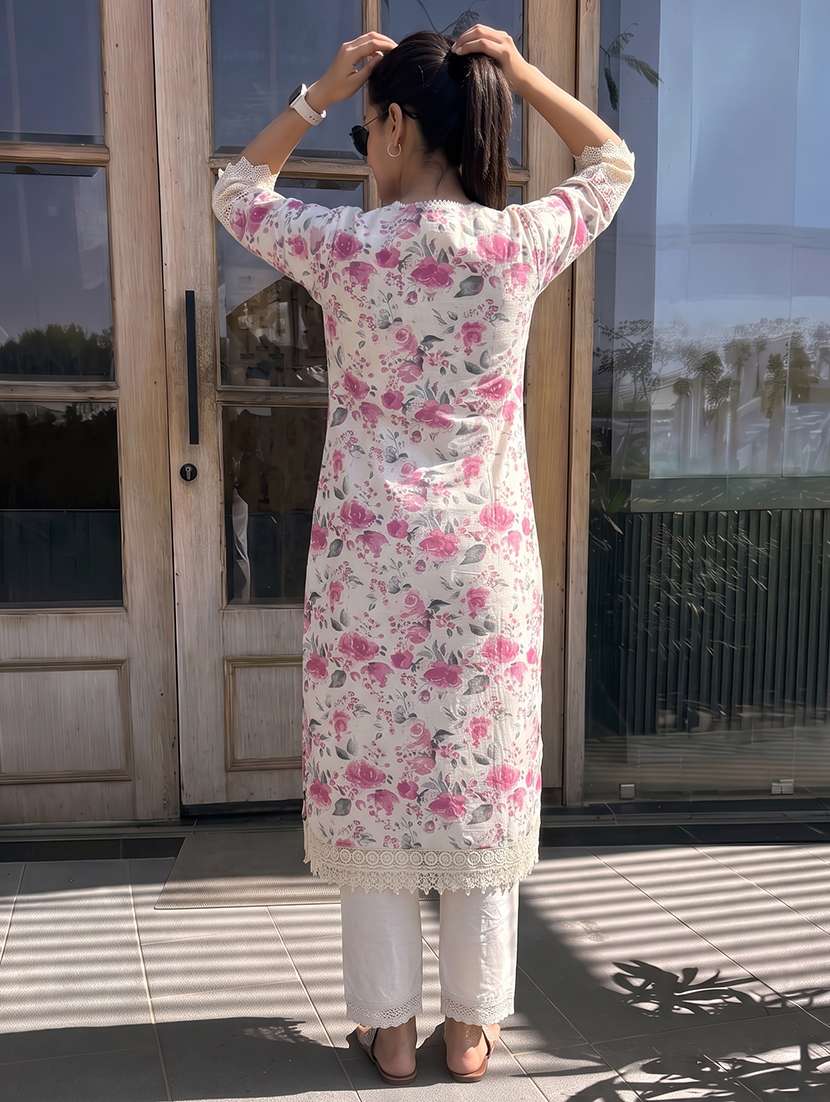 Women Printed Three Quarter Sleeves Kurta Pant Set - 22668265 -  Standard Image - 3