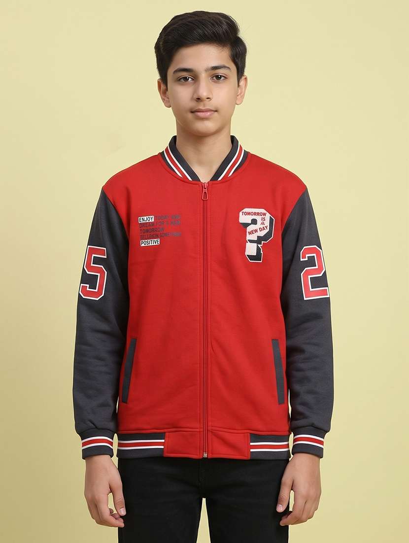 boys colourblocked long sleeves varsity jacket