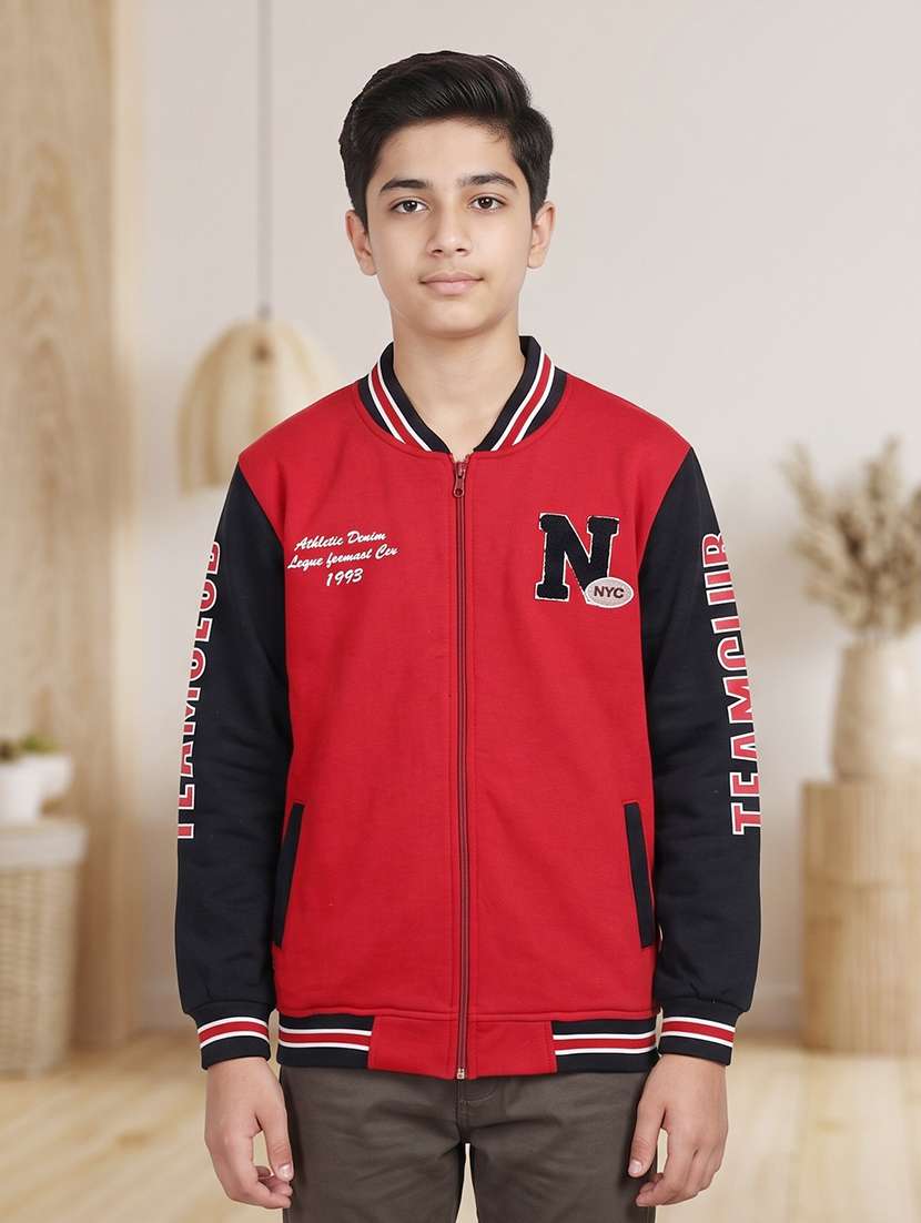 boys colourblocked long sleeves varsity jacket
