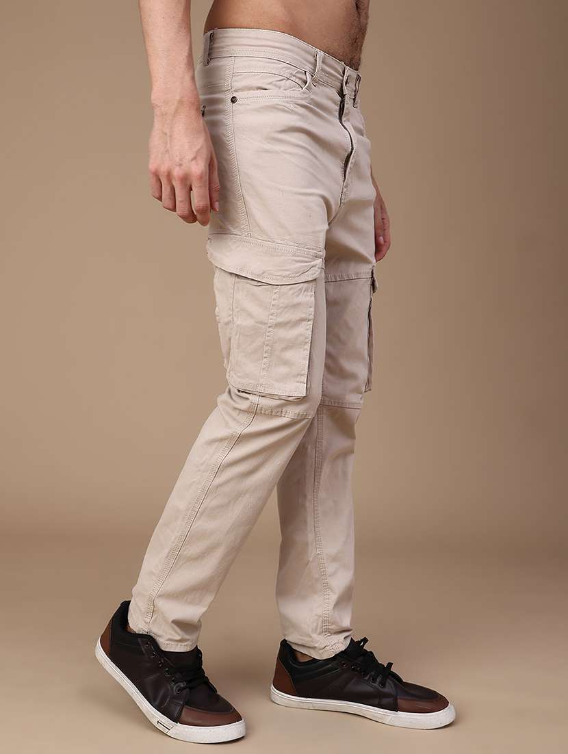 Men Solid Mid Rise Regular Fit Cargo - 22686107 -  Standard Image - 3