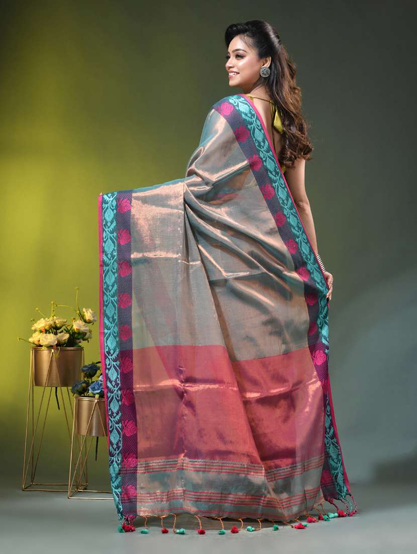 Women Solid With Bordered Handloom Saree With Blouse - 22686226 -  Standard Image - 3