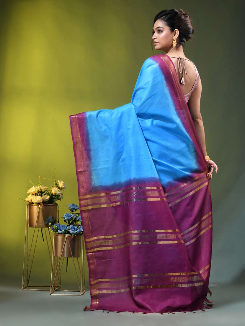 Women Solid With Bordered Saree With Blouse - 22686237 -  Standard Image - 3