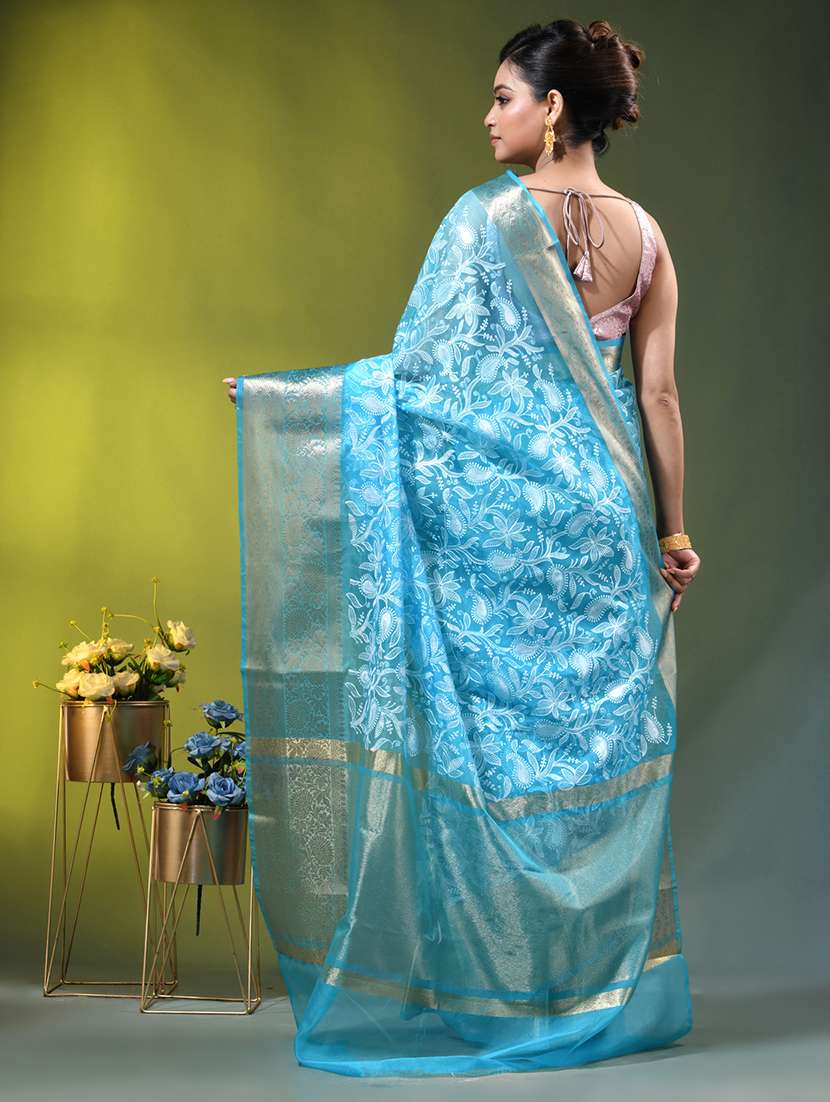 Women Solid With Work Bordered Saree With Blouse - 22686306 -  Standard Image - 3