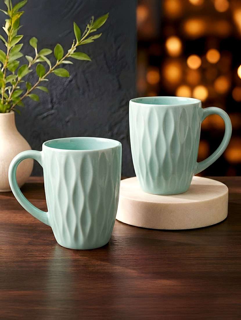 green ceramic solid textured mug set of 2
