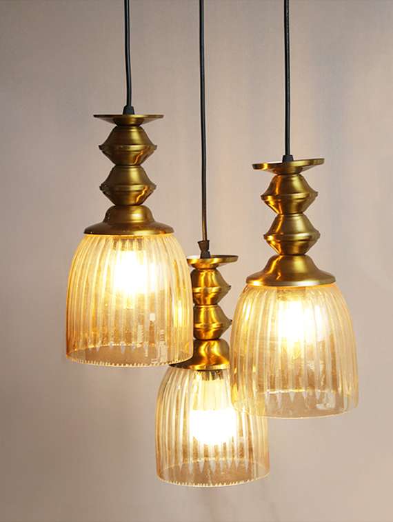 ribbed glass 3-light cluster hanging lamp