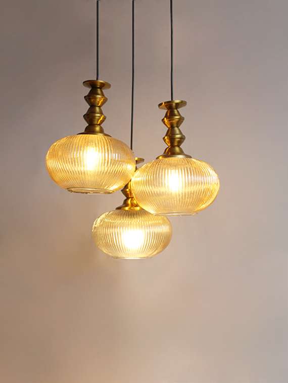 Ribbed Amber Kachori Glass Cluster Hanging Light - 22686605 -  Standard Image - 3