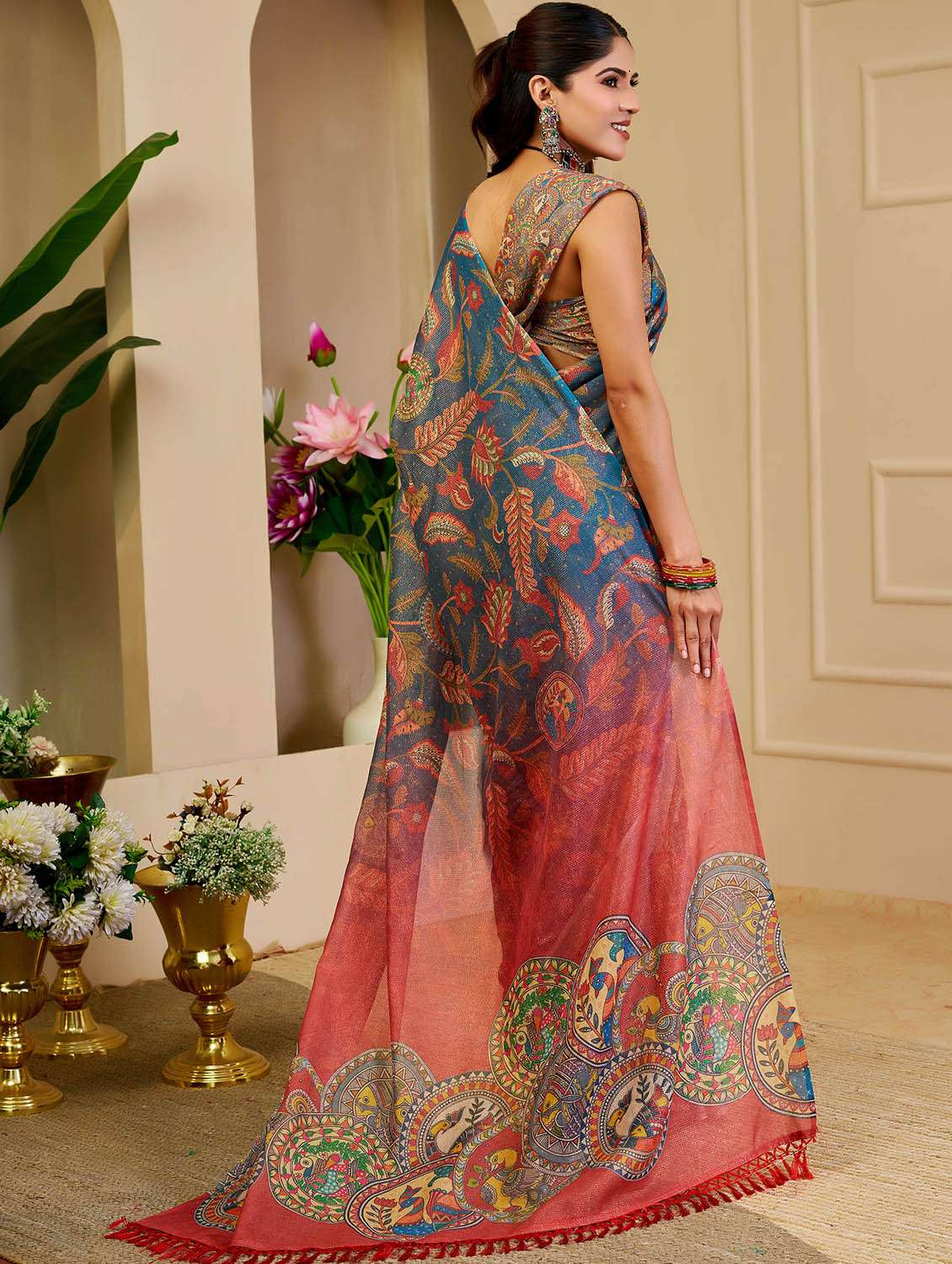 Women Printed Casual Wear Saree With Blouse - 22686618 -  Standard Image - 3