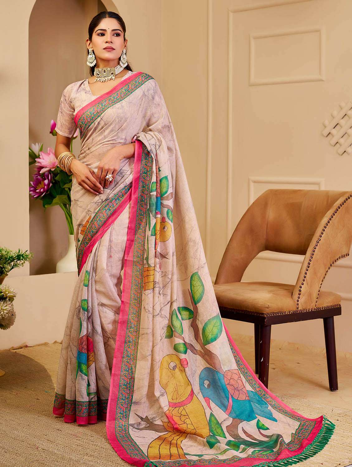 women printed casual wear saree with blouse