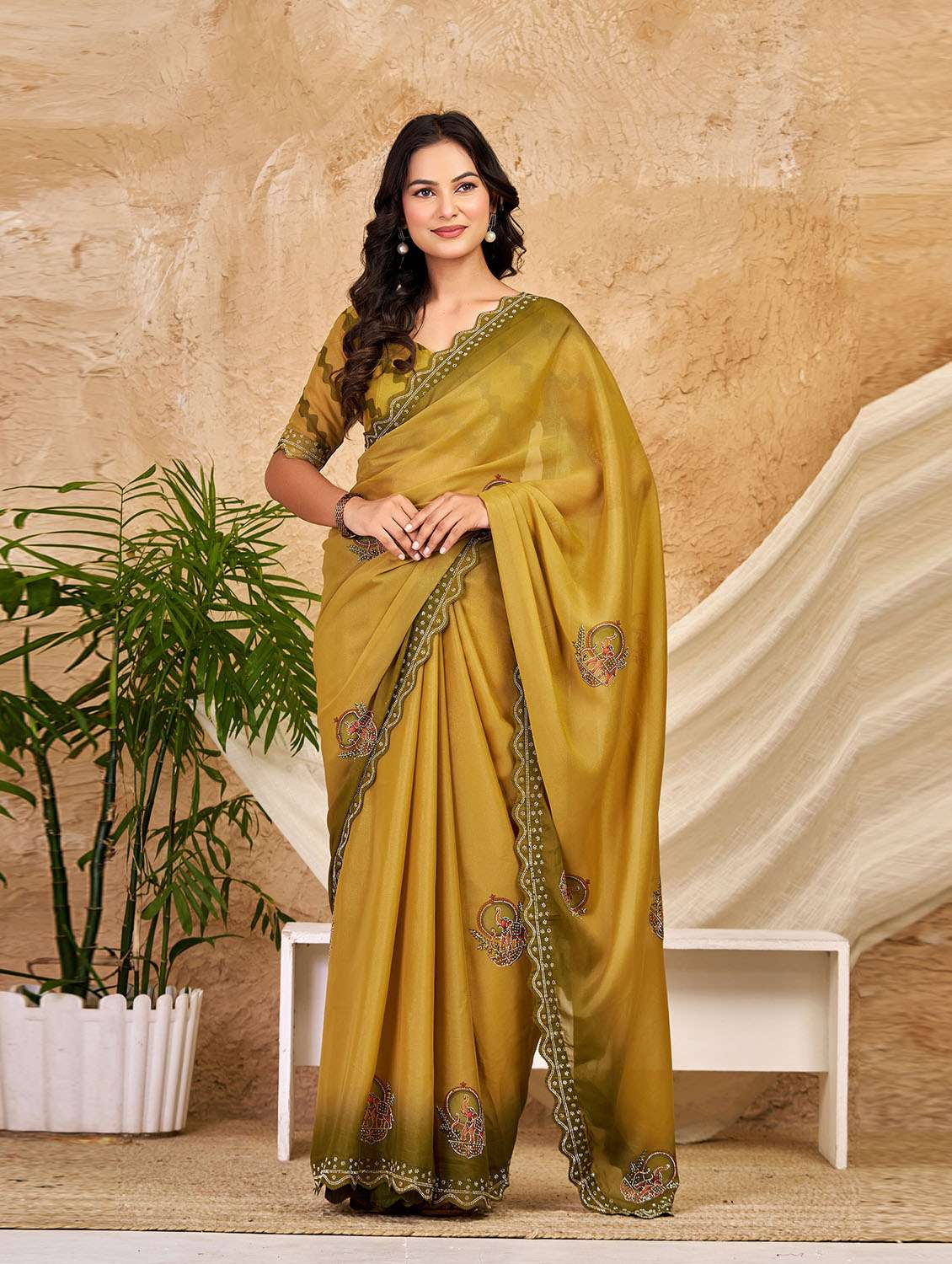 women printed embellished saree with blouse