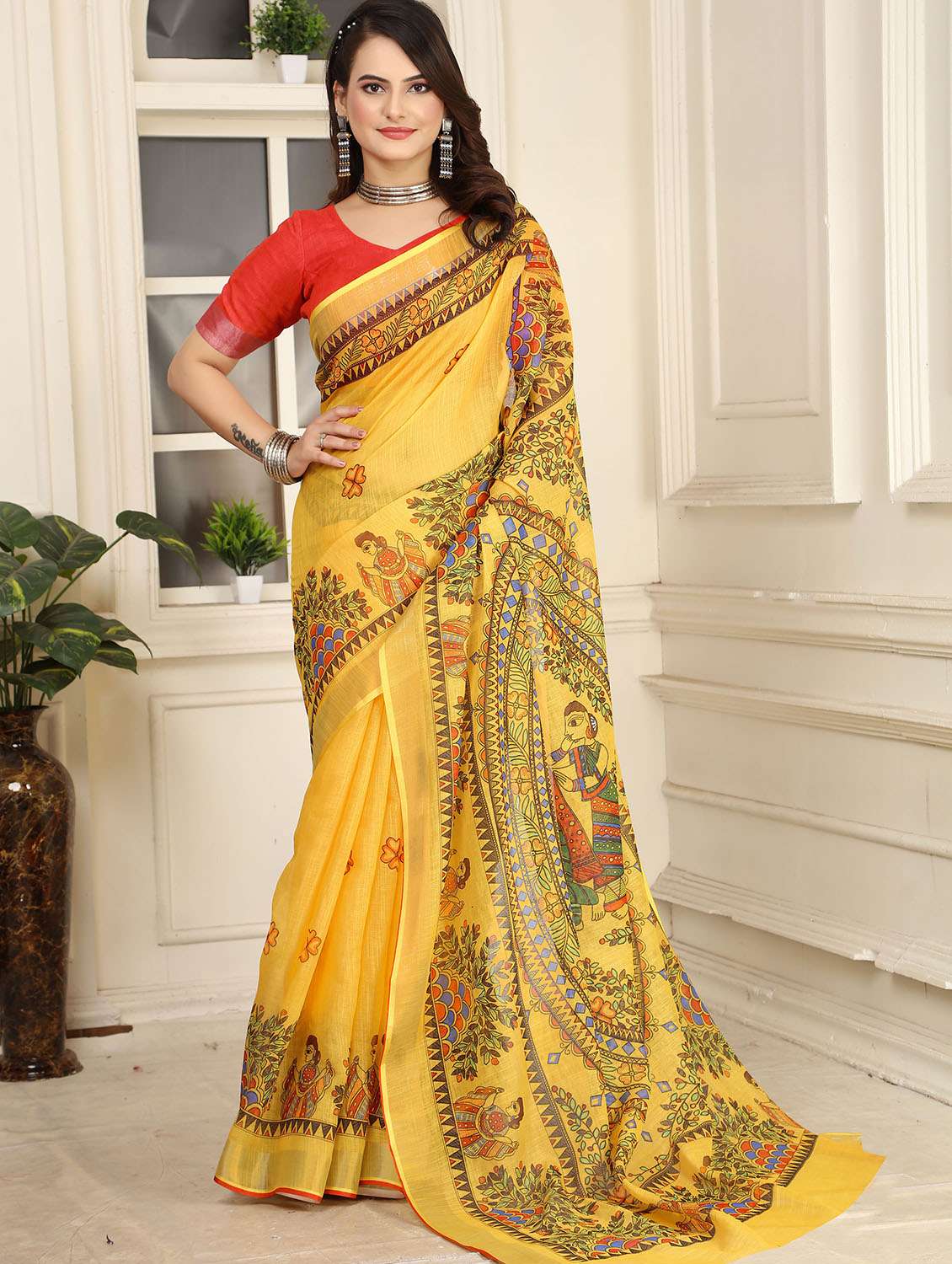 women printed casual wear saree with blouse