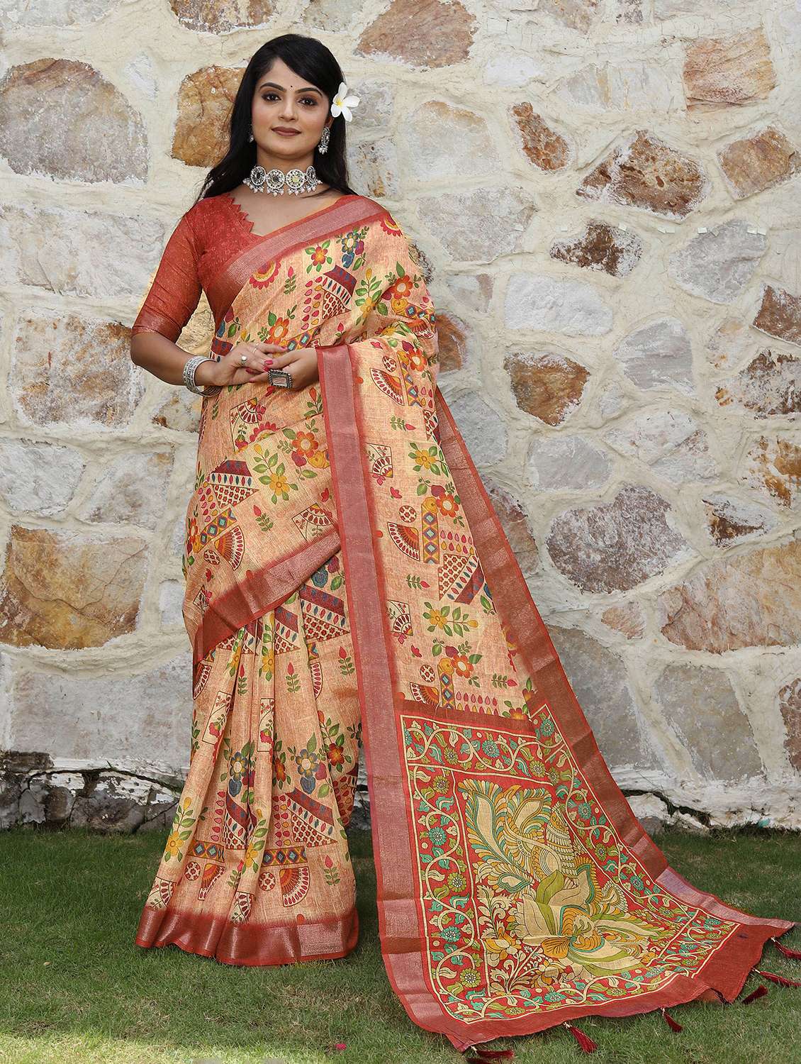 women printed casual wear saree with blouse