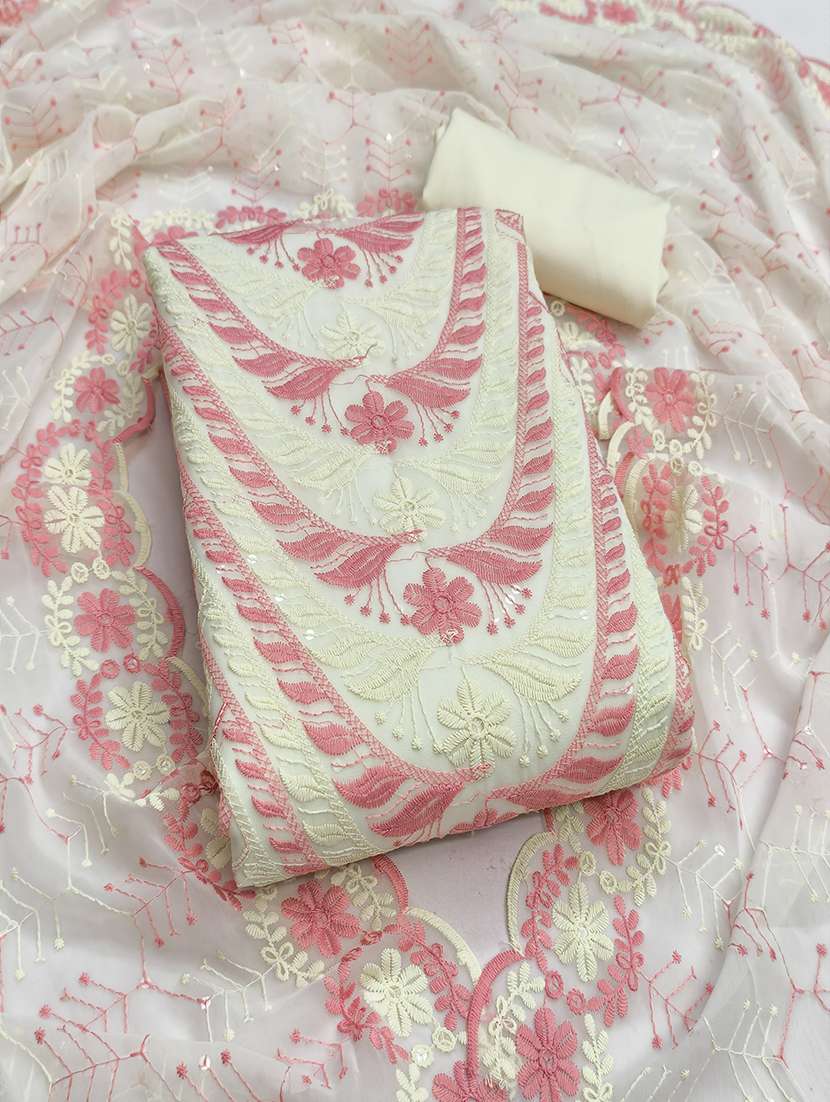 women solid with work unstitched suit set