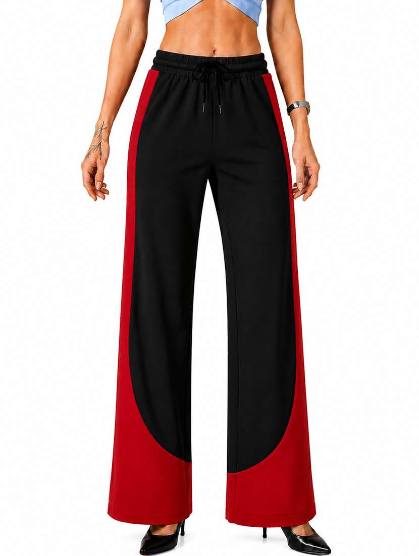 women colourblocked high rise regular track pant