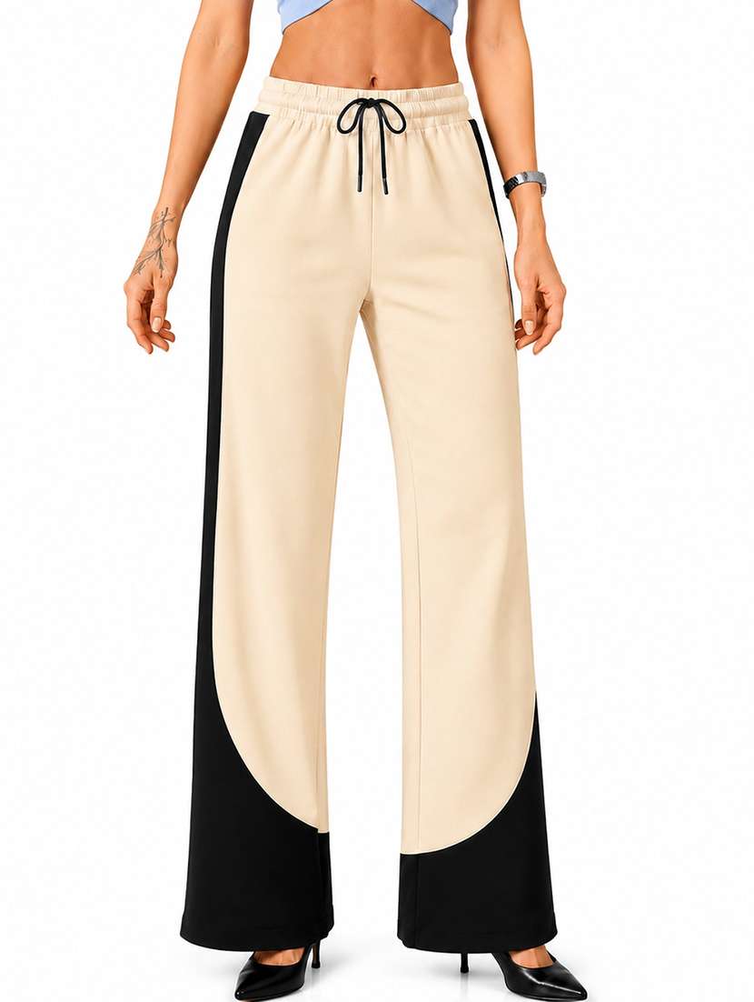 women colourblocked high rise regular track pant