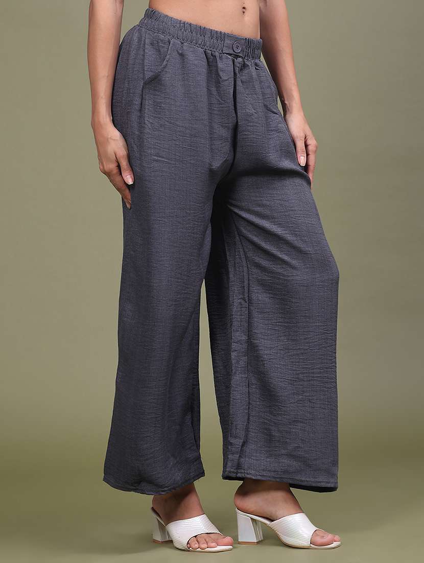 Women Solid Mid Rise Wide Leg Trouser - 22687165 -  Standard Image - 3