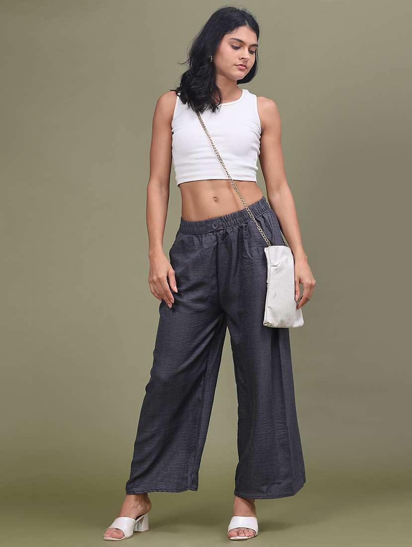 Women Solid Mid Rise Wide Leg Trouser - 22687165 -  Standard Image - 5