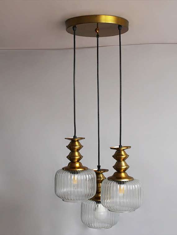 3-light Ribbed Clear Glass Cluster Hanging Light - 22687347 -  Standard Image - 3